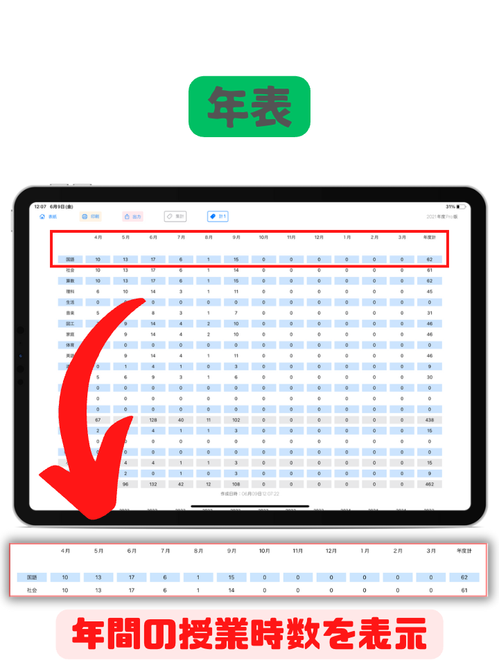 せんせいの時間割（年表画面）