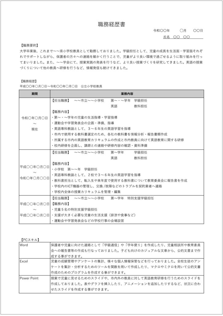 職務経歴書の見本